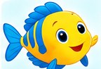 Bubbles, a bright yellow fish with blue stripes from Mermaid Cove Adventures