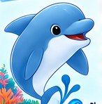 Finn, a friendly blue dolphin from Mermaid Cove Adventures