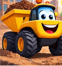 Danny Dumper: a smiling yellow-orange site dumper carrying soil
