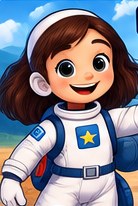 Nova from Little Explorers: Star Quest, a young explorer in a white spacesuit with a star emblem