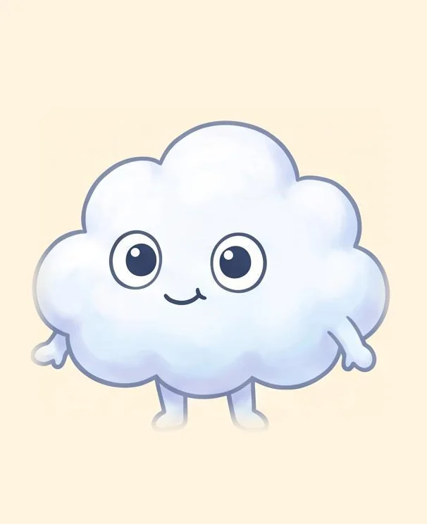 Pip, the little cloud: a small white cloud with big round eyes and a gentle smile