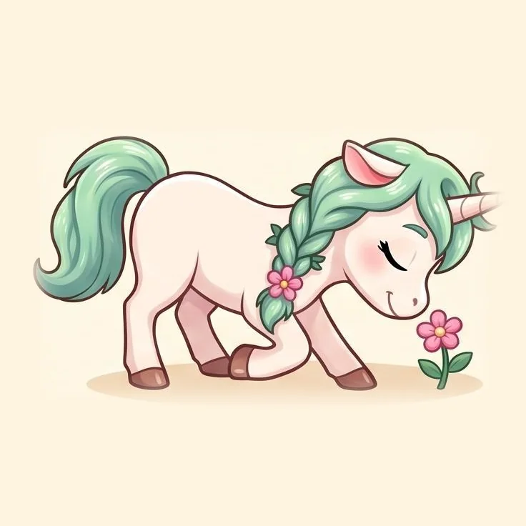 Pippa bending down with her eyes closed to smell a small pink flower